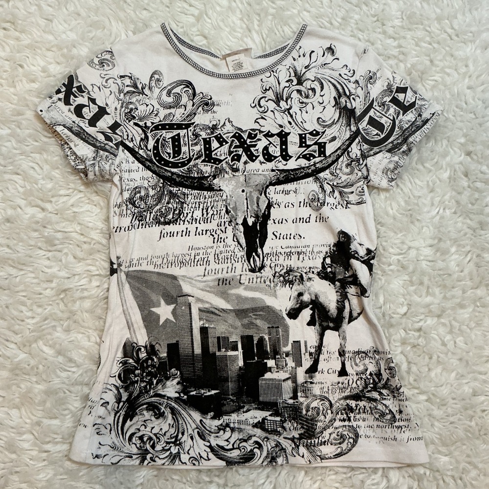 Big Bang Texas Graphic Tee Western Skull Cowboy Y2K Grunge Top‎ – Women's